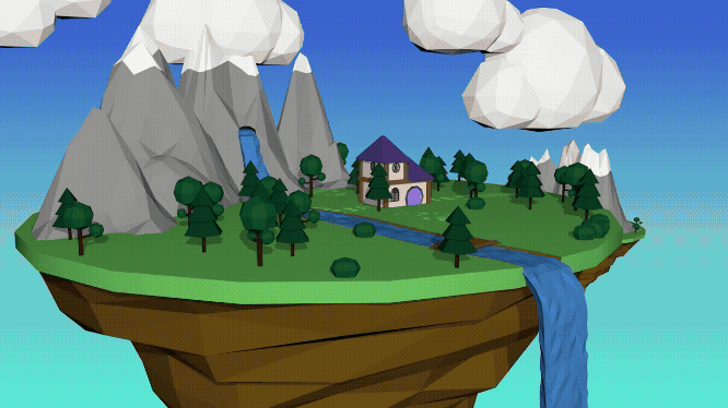 Picture of Cinema 4D Low Poly Animation - Floating Islands birdview