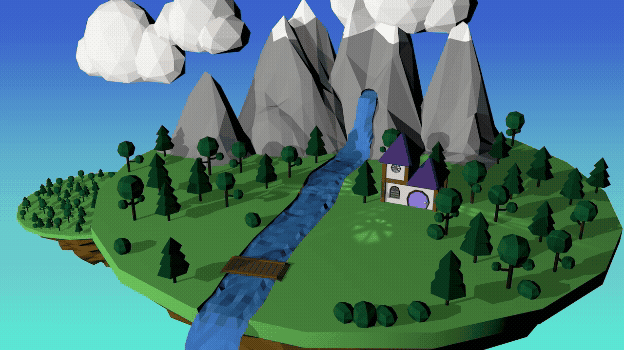 Picture of Cinema 4D Low Poly Animation - Floating Islands close up